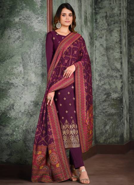Wine Colour ROYAL WEAVE BANDHEJ Festive Wear Silk Jacquard Heavy Work Salwar Suit Collection 4914